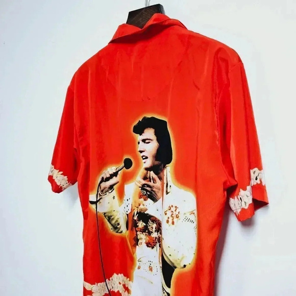 Elvis Presley vintage rare button front Hawaiian photo shirt Large - Picture 8 of 11